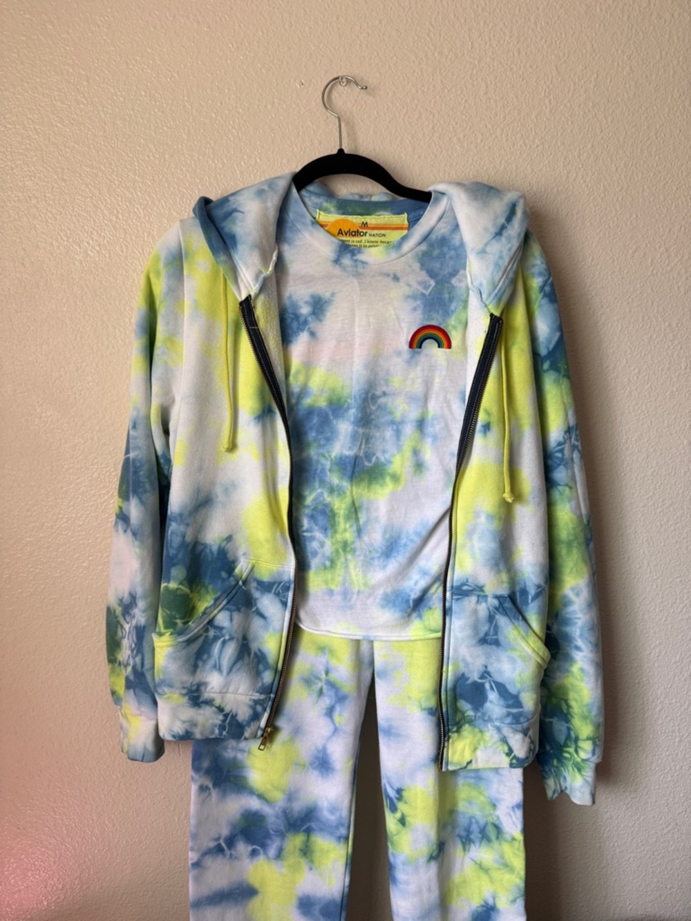 Aviator Nation Tye dye blue and yellow neon SET